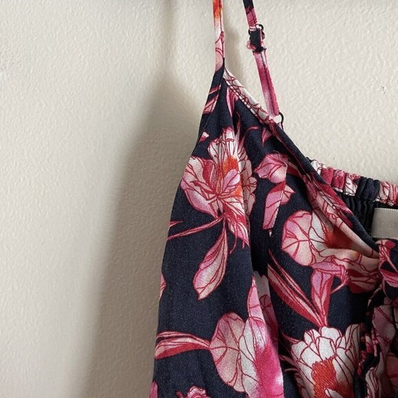 Band Of Gypsies Women XS Blue Pink Floral Spaghetti Straps Tie Front Maxi Dress - Picture 5 of 10